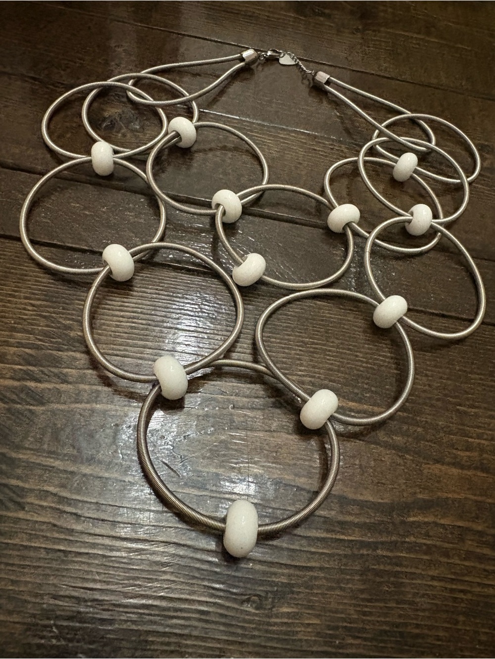 Sandrine Giraud White Bead Silver-Tone Link Statement Necklace